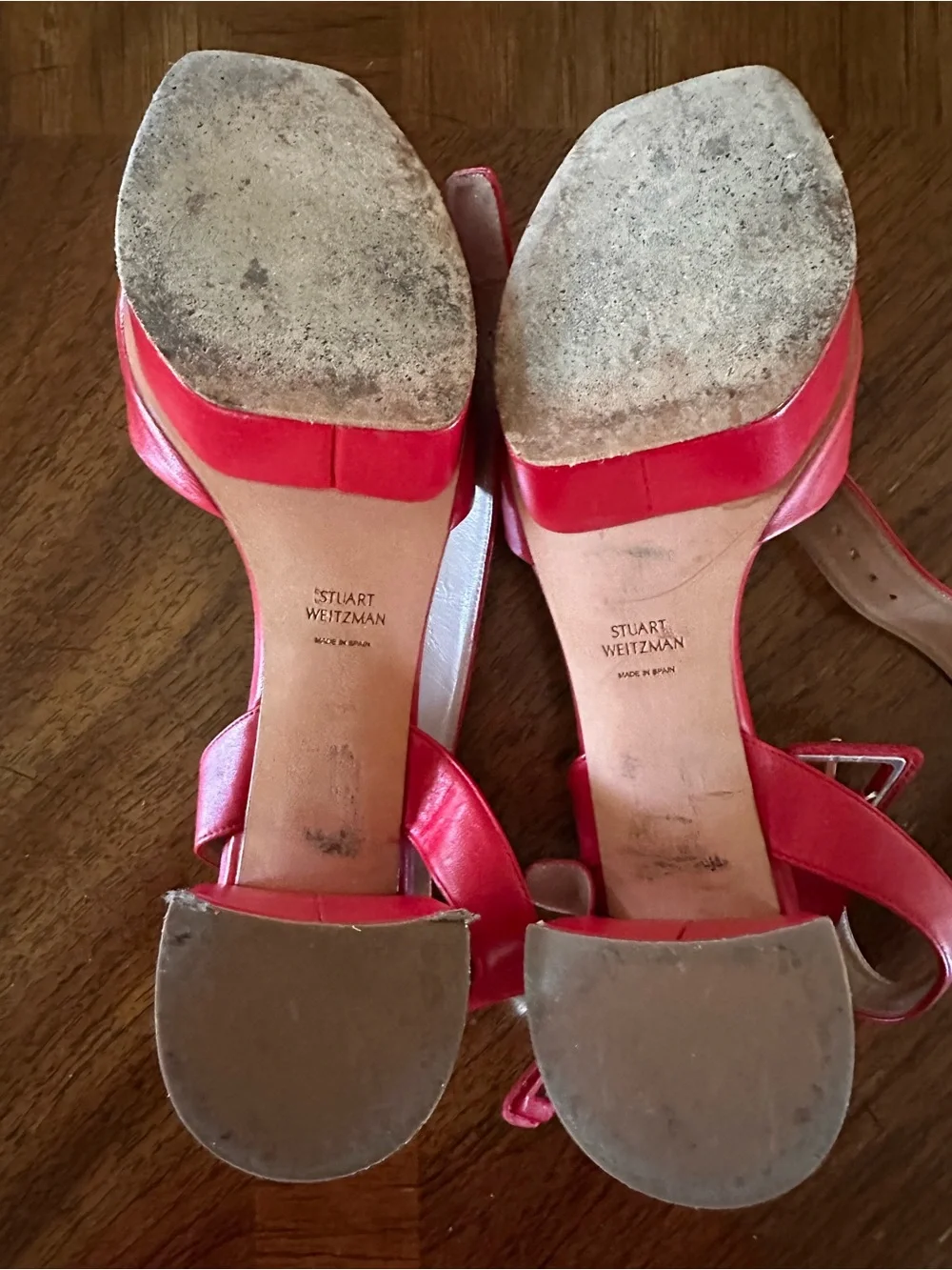 Stuart Weitzman Red Women's Block Heel Sandals with Ankle Buckle Size 9/9.5